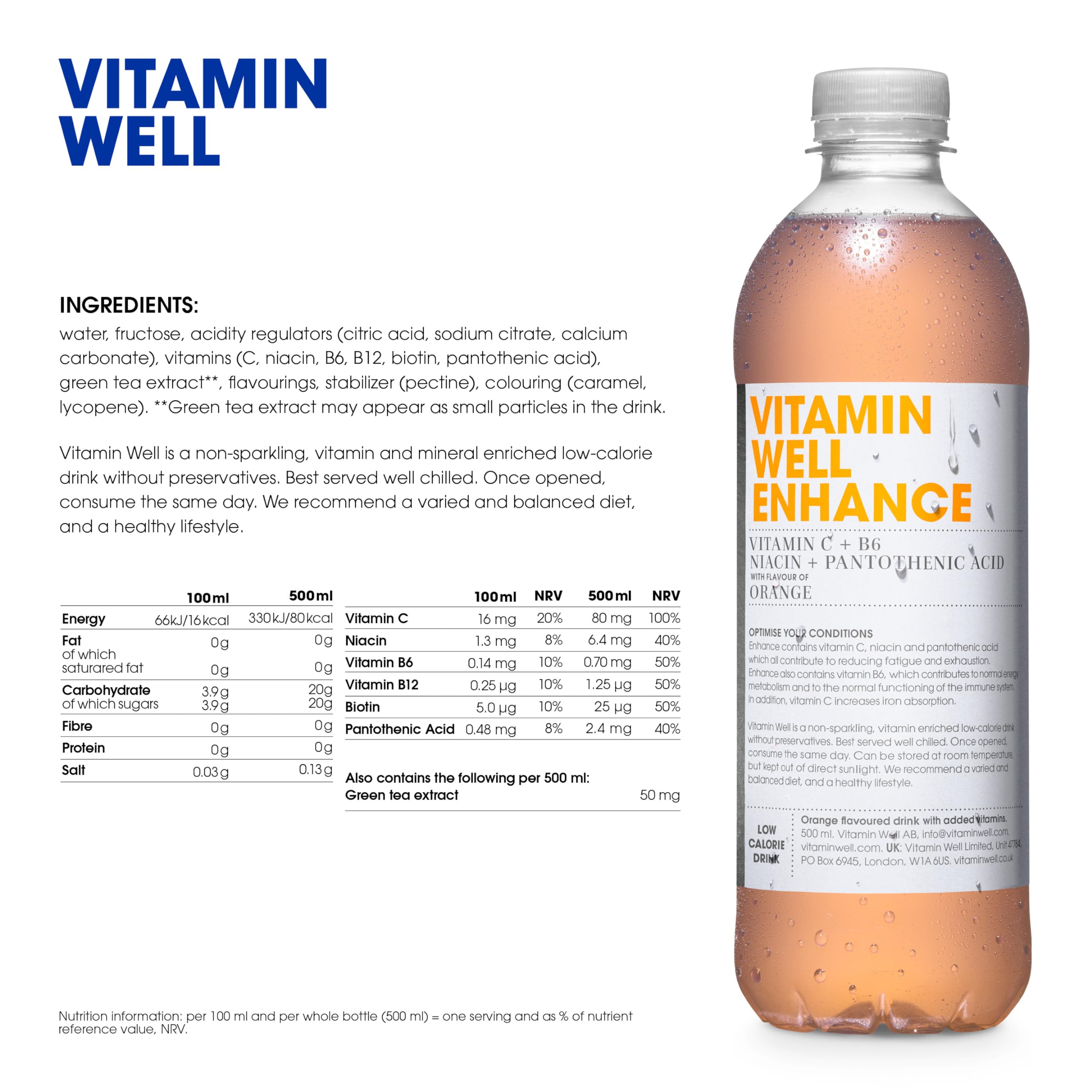 Vitamin Well Enhance Orange bottle for combat fatigue and iron absorption in a healthy lifestyle