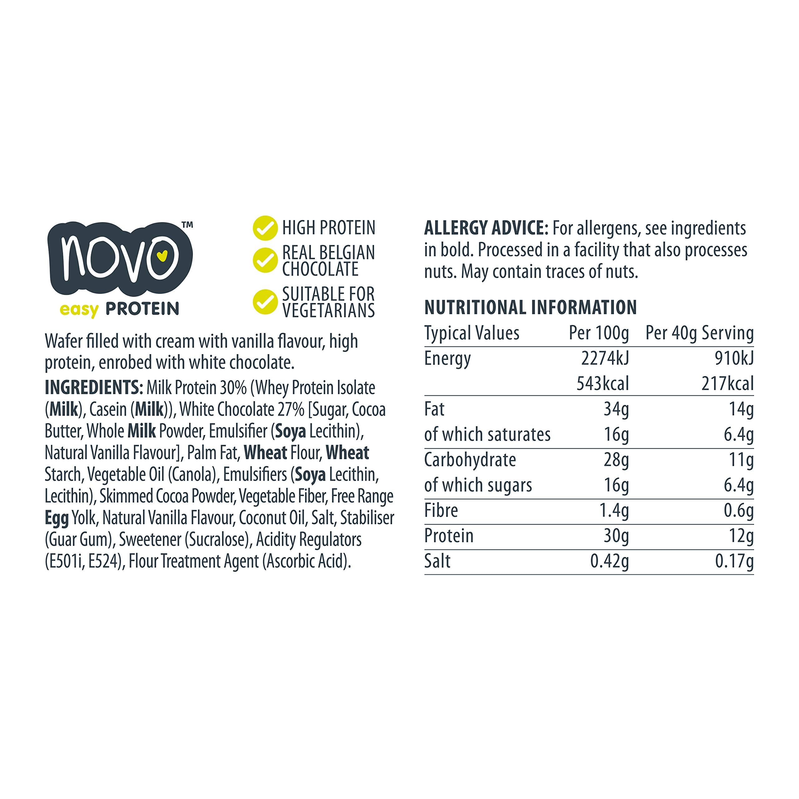 Nutrition facts and ingredients for Novo Nutrition Novo Protein Wafer Bar protein wafer bar