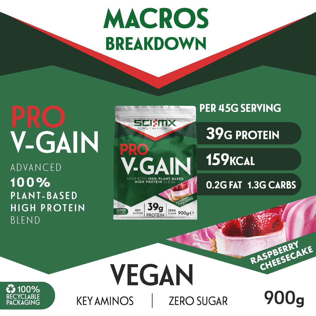 Sci-MX V-Gain 900g Raspberry Cheesecake - Sports Supplements