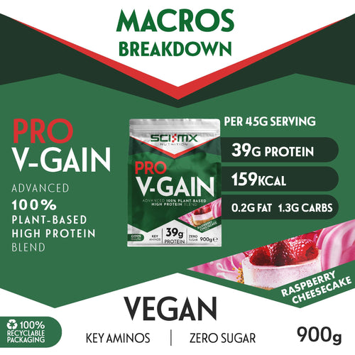 Sci-MX V-Gain 900g Raspberry Cheesecake - Sports Supplements