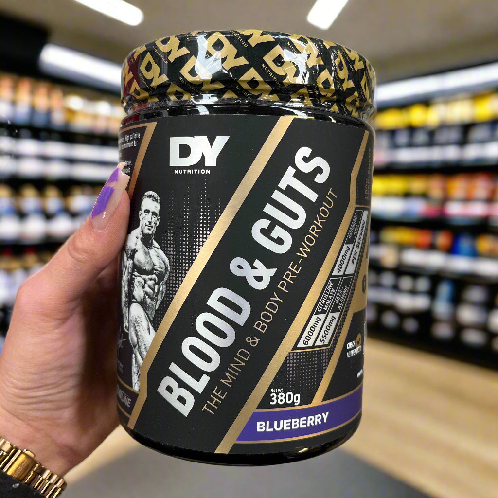 Dorian Yates Blood And Guts blueberry pre workout supplement 380g for blood nutrition