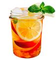 Refreshing iced tea with lemon peach mint served in a jar for Vilgain Pre-Workout fans
