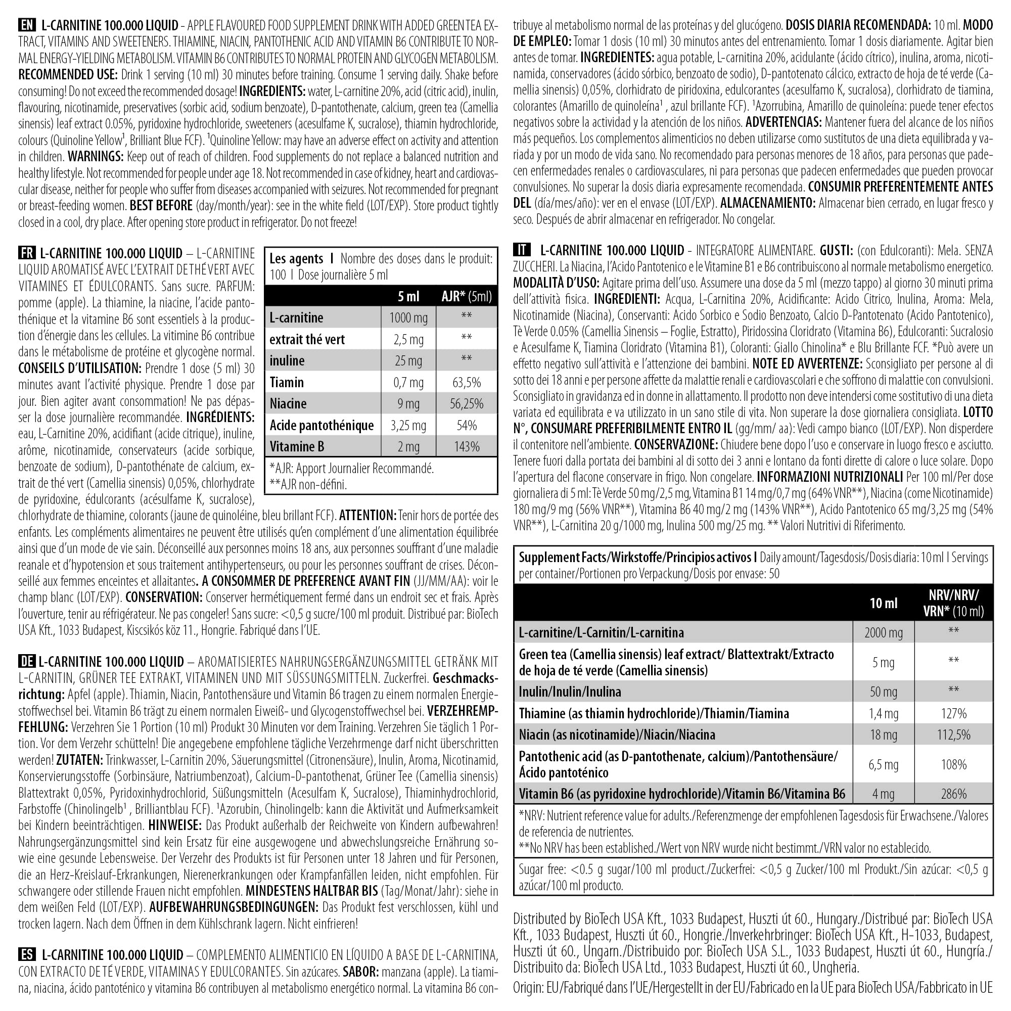 BioTech USA L-Carnitine 100.000 Liquid