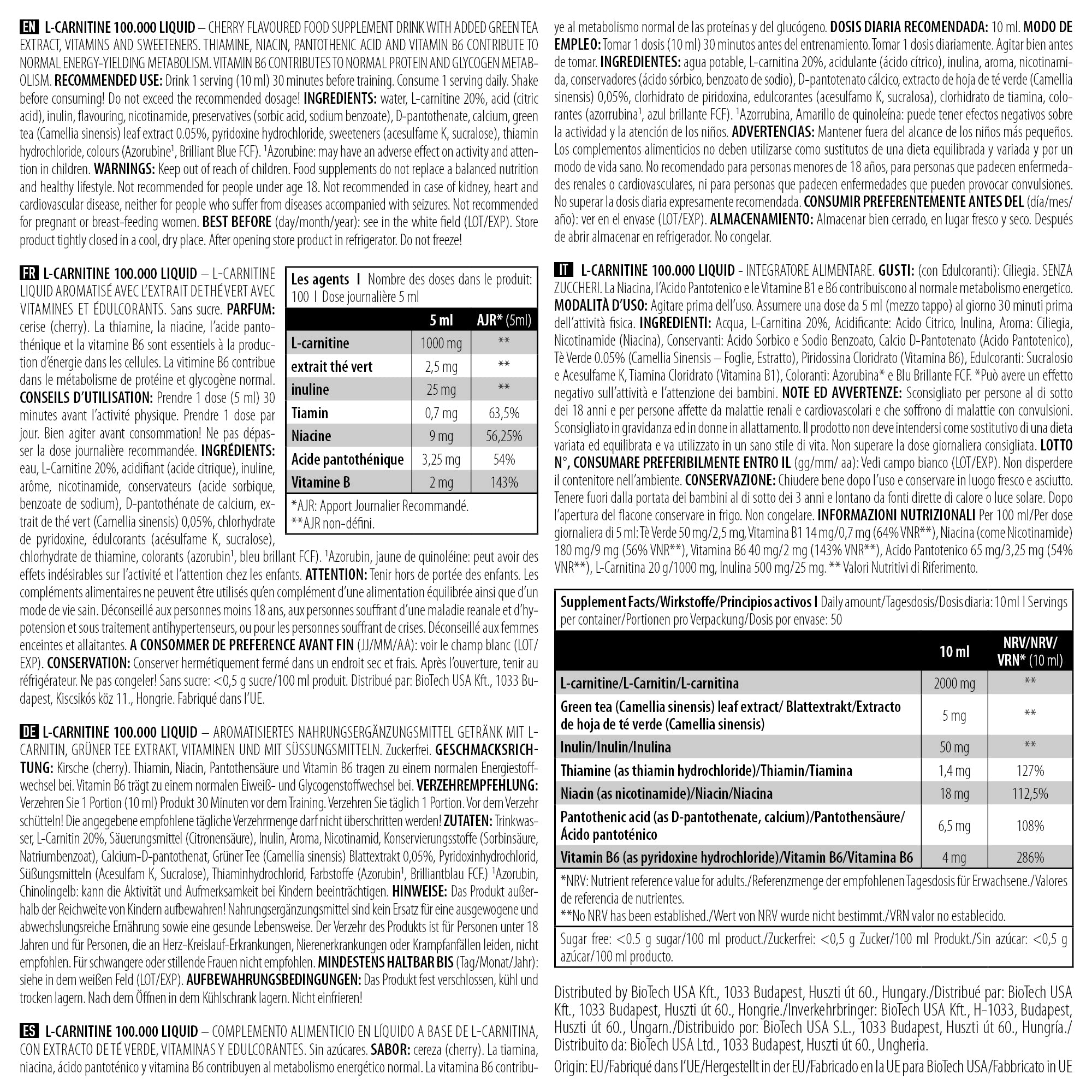 BioTech USA L-Carnitine 100.000 Liquid
