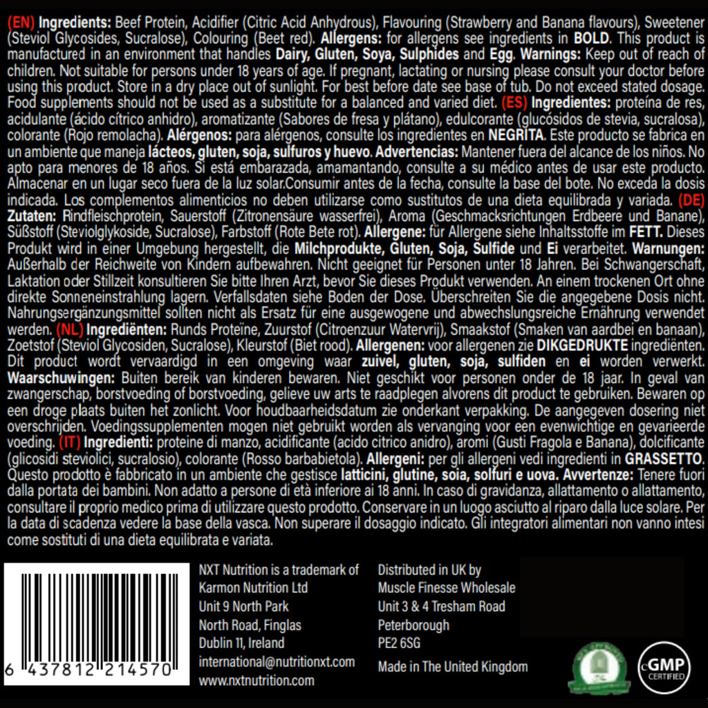 NXT Nutrition Beef Protein Isolate 540g