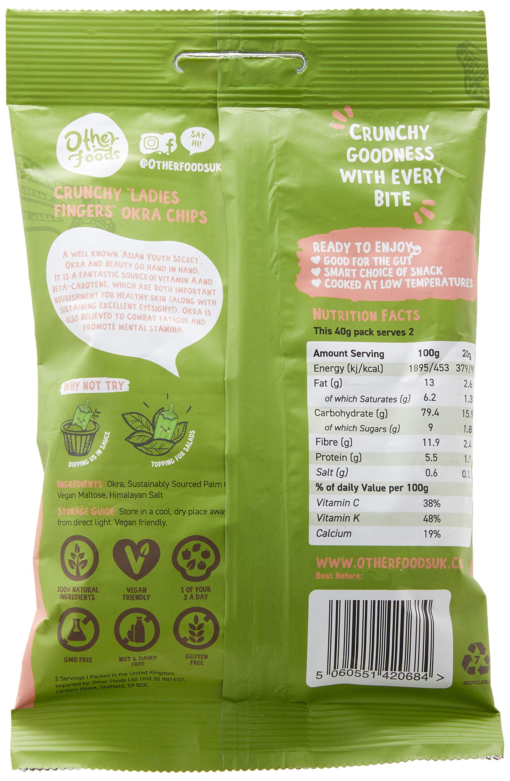 Other Foods Orka Chips - 8x40g / Crunchy Ladies Fingers - Vegetable Crisps