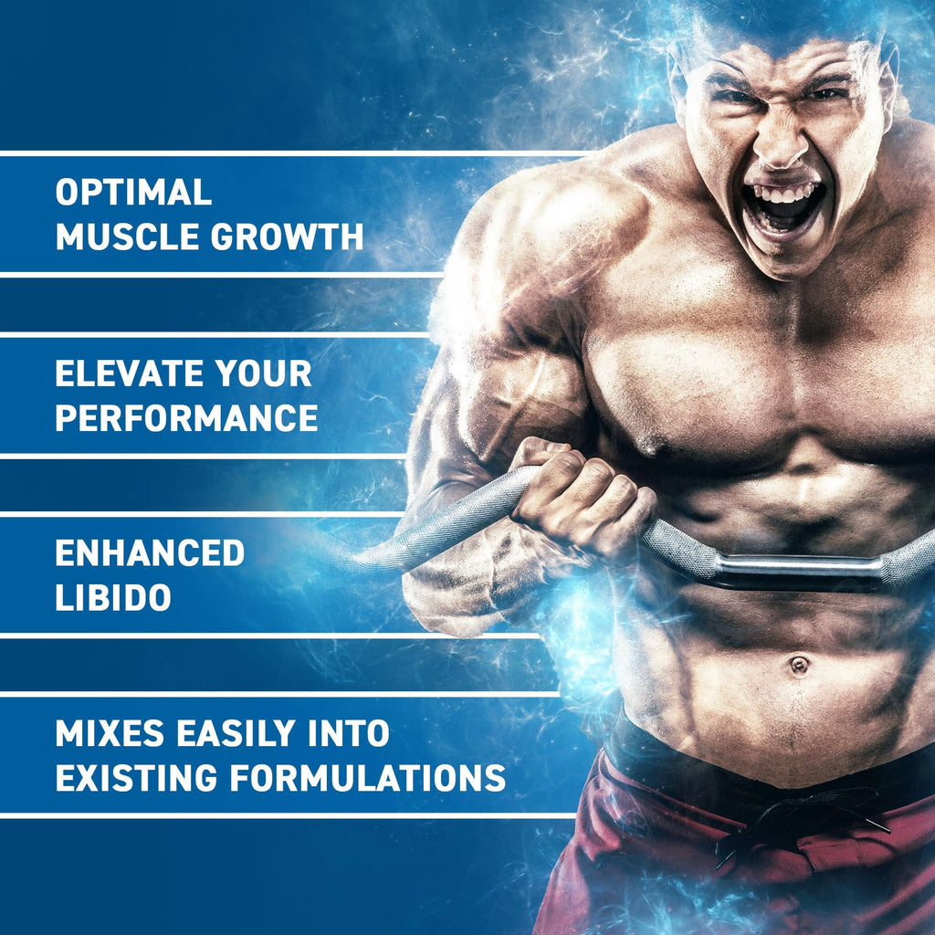 Muscular man lifting weights with applied nutrition d-aspartic for boosting testosterone levels