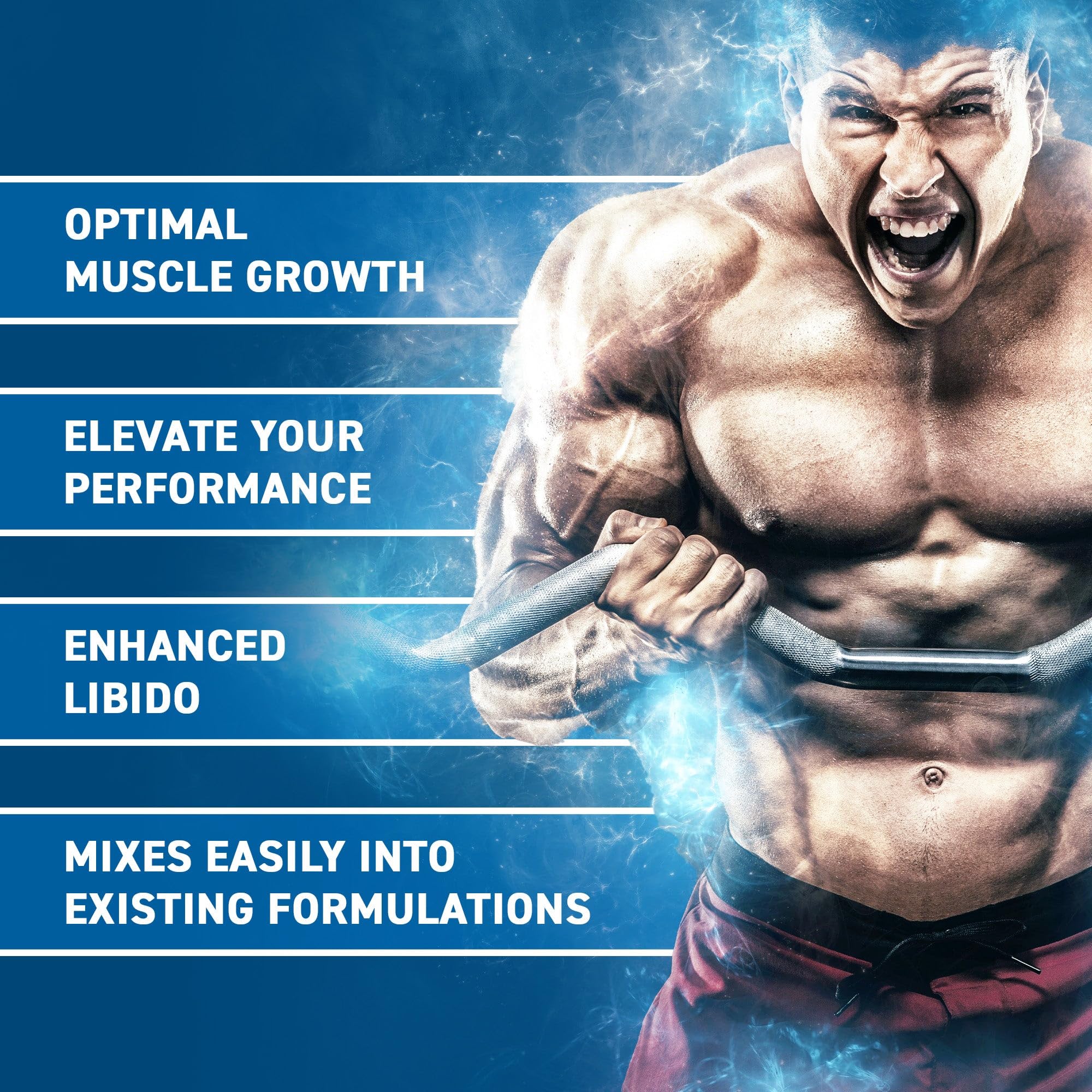 Muscular man lifting weights with applied nutrition d-aspartic for boosting testosterone levels