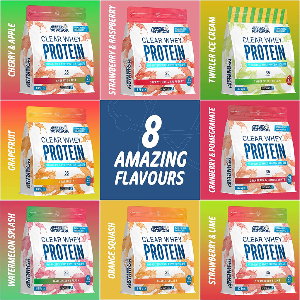 Applied Nutrition Clear Whey with fruit flavors for ultra-hydrolysed whey protein and muscle recovery
