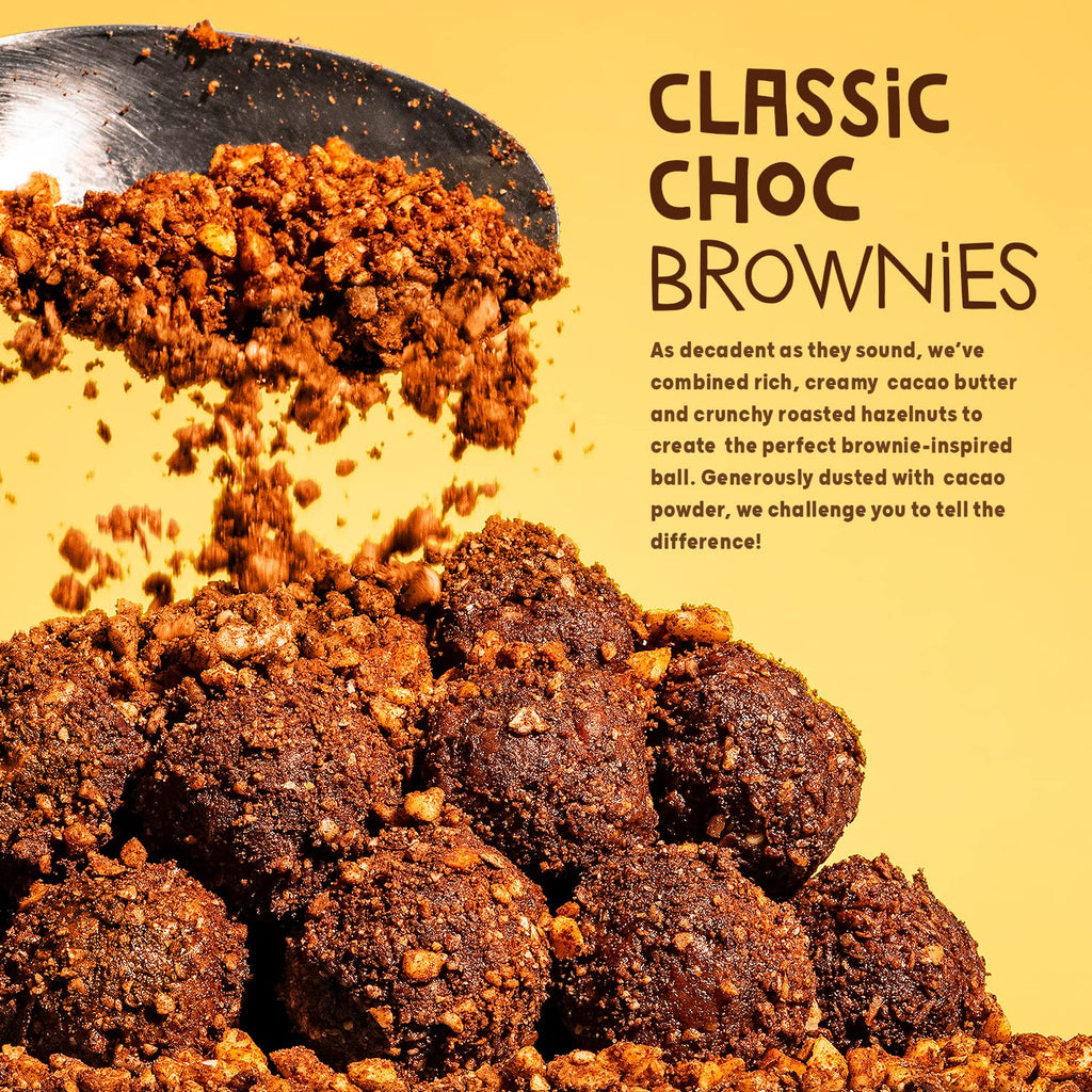 Decadent chocolate brownie keto balls dusted with cacao powder, perfect protein ball snack