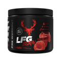 Black Bucked UP LFG pre-workout container with Red Deer logo and LFG BURN BERRY flavor to help transform stored fat with Himalayan rock salt and L-Carnitine Tartrate