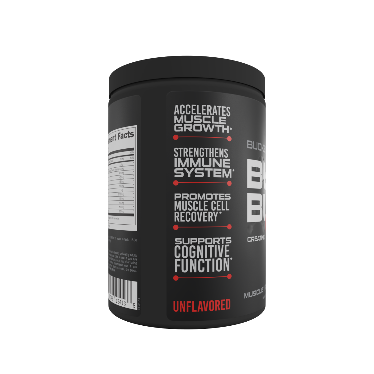 Black Bucked Up Buckbuild Creatine Tub for muscle growth and workout boost