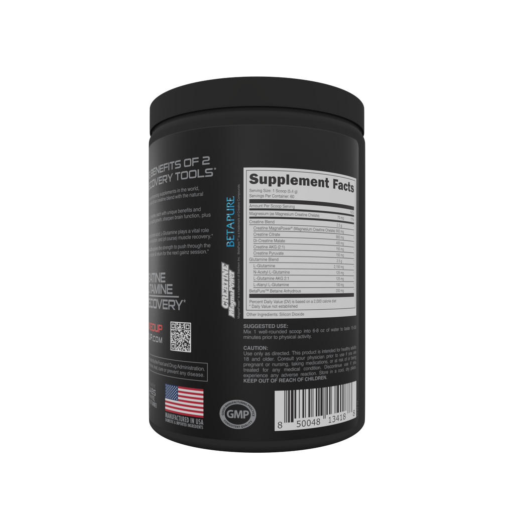 Black Bucked Up Buckbuild supplement container with Supplement Facts label for muscle growth