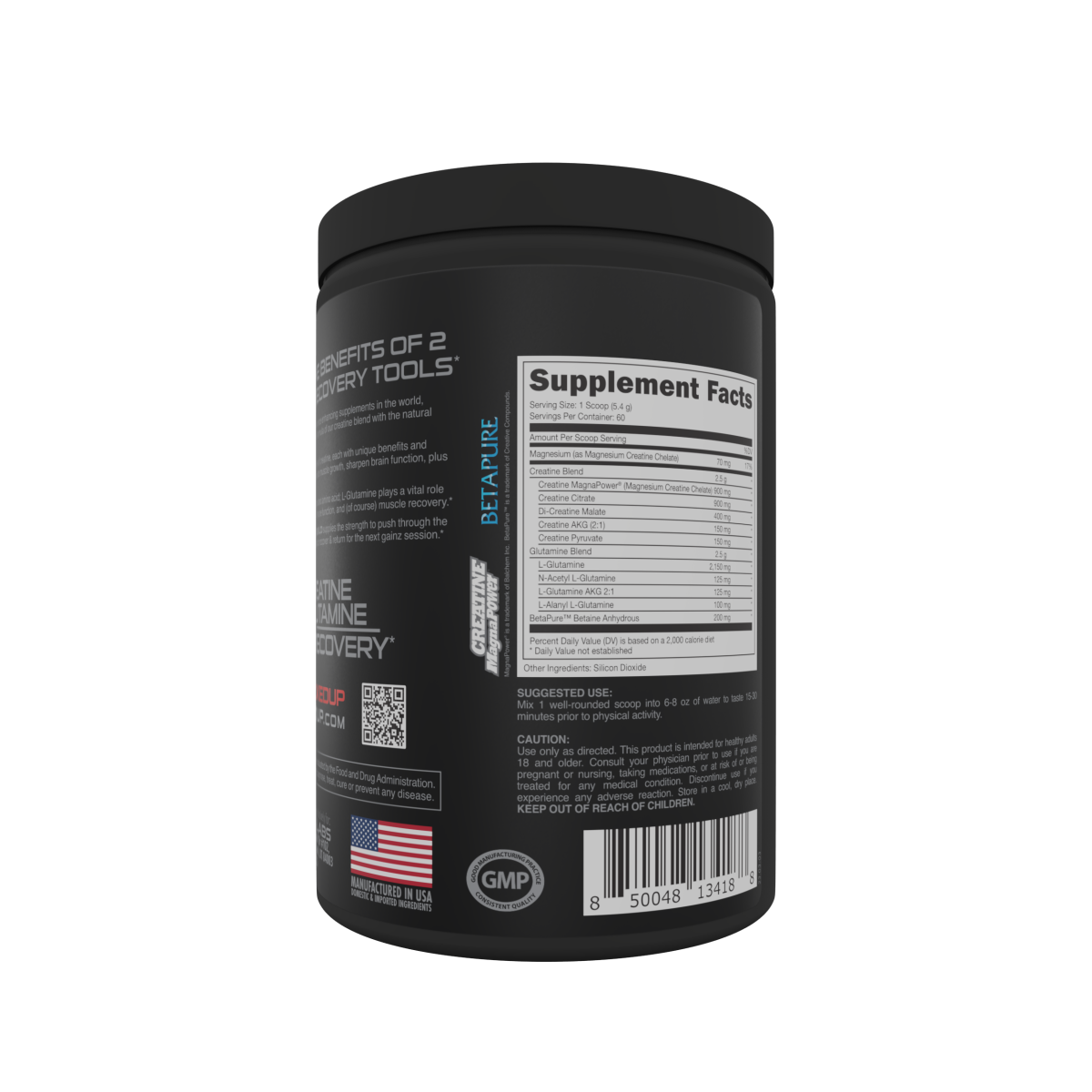 Black Bucked Up Buckbuild supplement container with Supplement Facts label for muscle growth