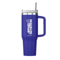 Blue Applied Nutrition Cooler Cup with large capacity, insulated design, and metal straw