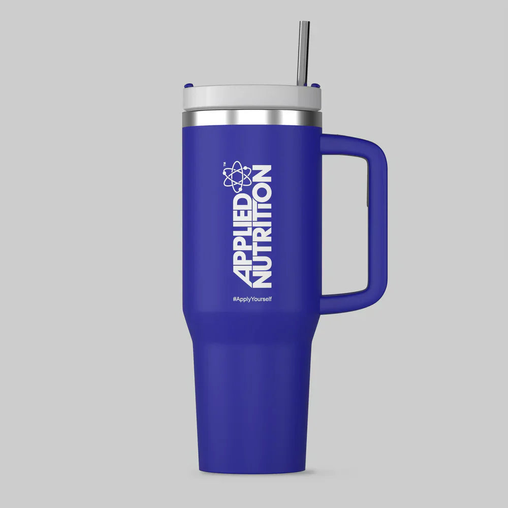 Blue Applied Nutrition Cooler Cup with handle and straw, large capacity nutrition cooler