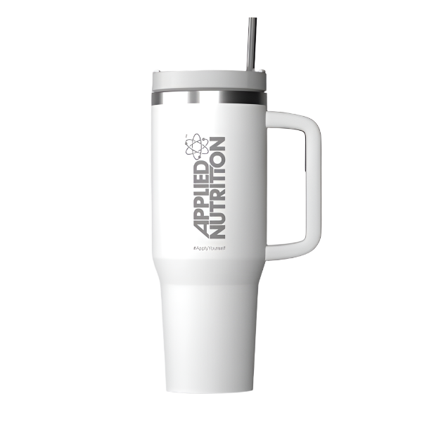 White insulated Applied Nutrition Cooler with handle and straw, large capacity nutrition cooler cup
