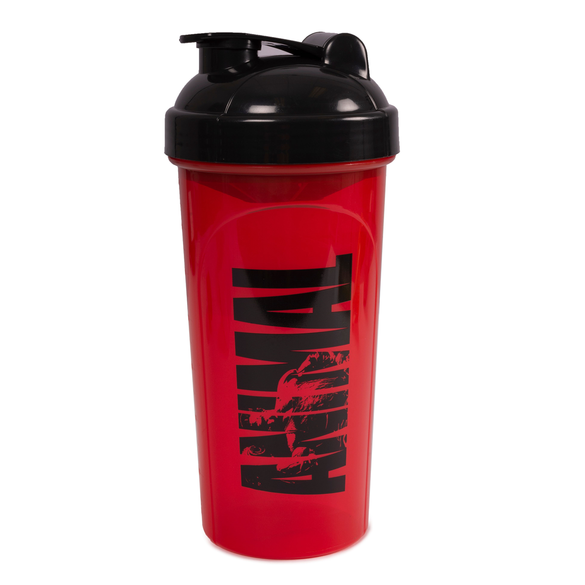 Red Animal Shaker Bottle with black lid, dishwasher safe shaker, built-in strainer
