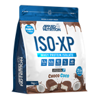 Applied Nutrition Iso-XP chocolate coconut-flavored whey protein isolate powder for easy mixing