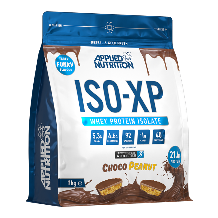 Applied Nutrition Iso-XP Choco Peanut whey protein isolate powder in resealable bag