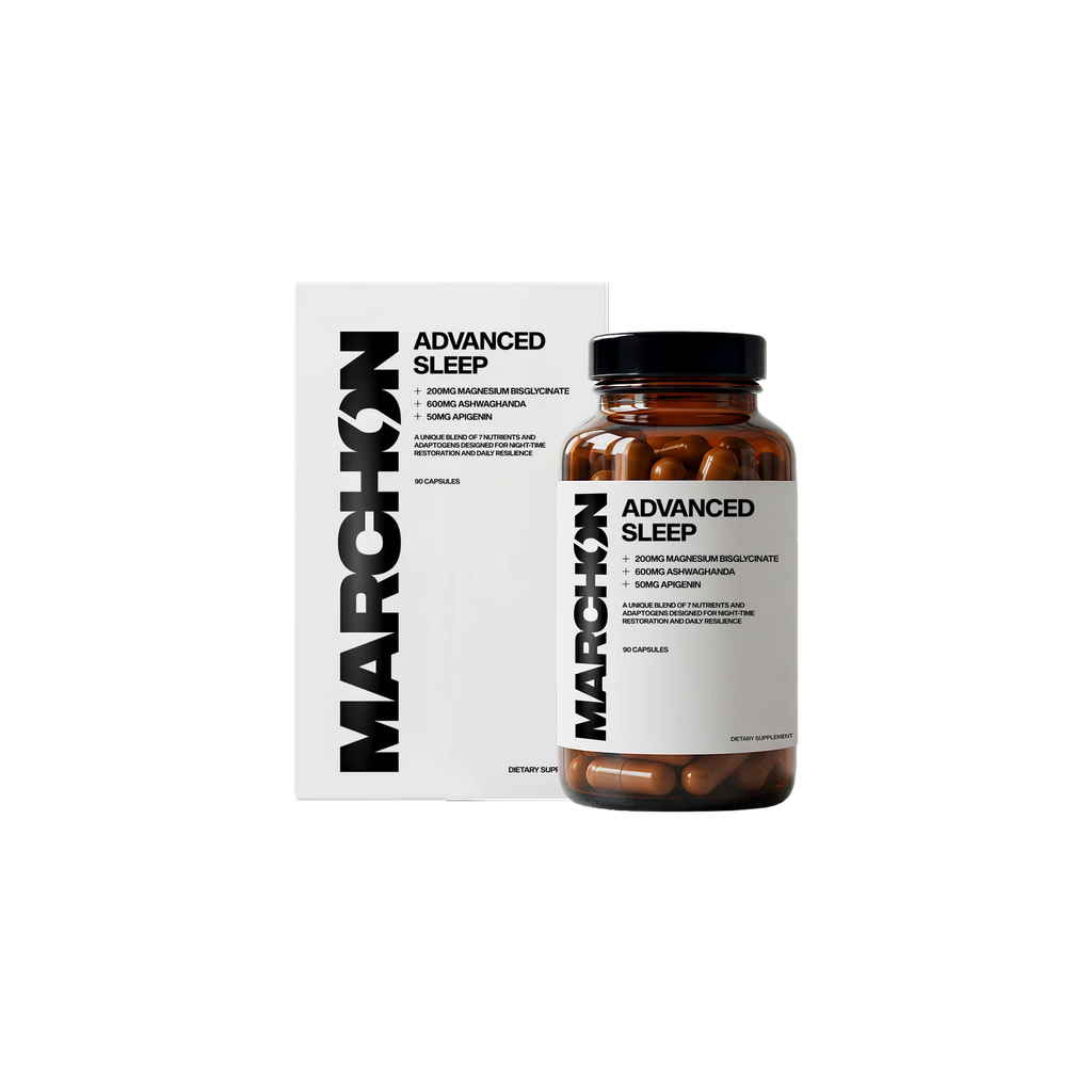 Marchon Advanced Sleep supplement bottle and packaging on a white background