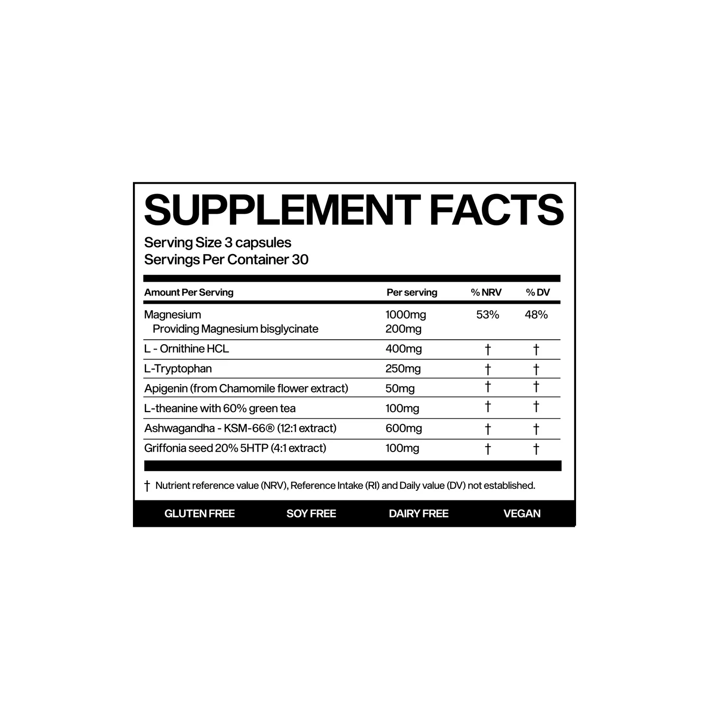 Supplement facts label on a white background
