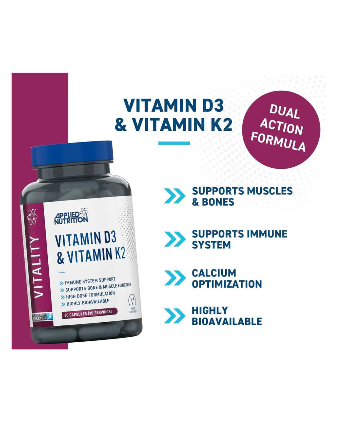 Applied Nutrition VITALITY Vitamin D3 + K2 90 Caps