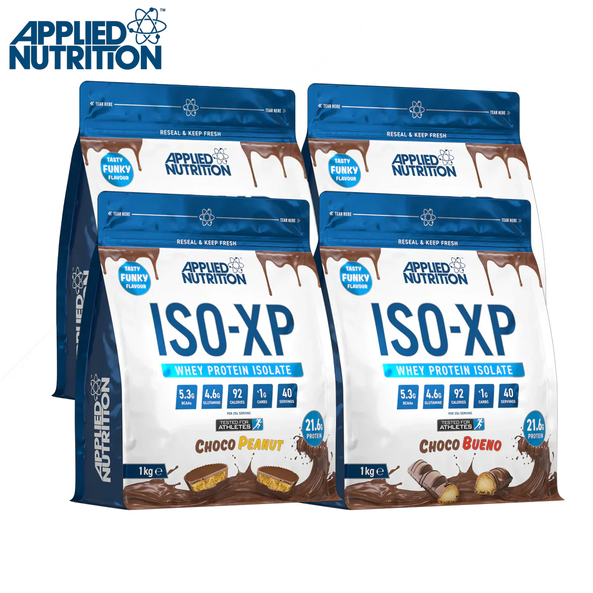 Two Applied Nutrition Iso-XP whey protein isolate bags for easy mixing and muscle gain