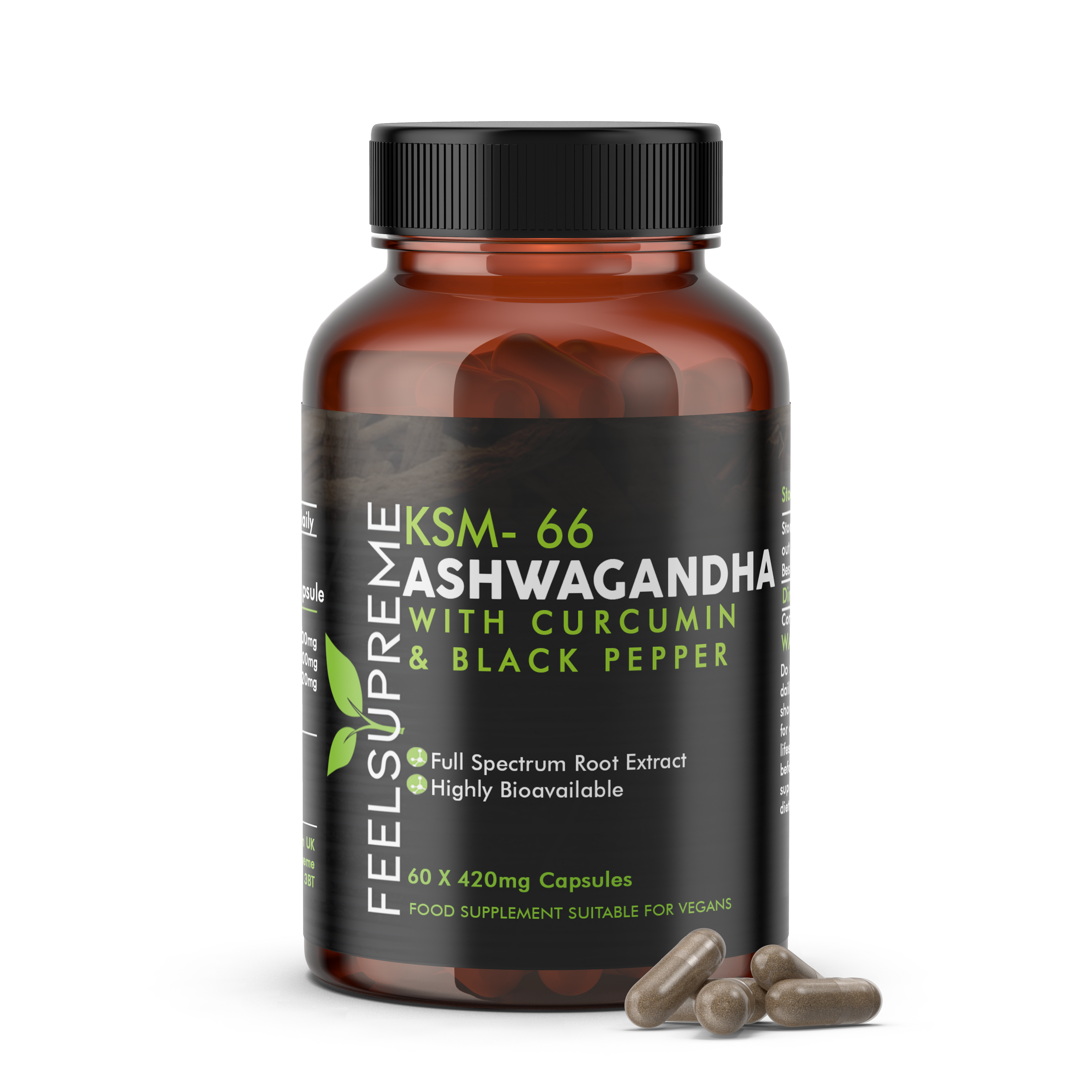 Feel Supreme KSM 66 Ashwagandha with Curcumin - 60 Veg Caps - Ashwagandha Capsules
