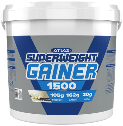 Atlas Superweight Gainer 1500 vanilla protein powder with 105g protein per serving
