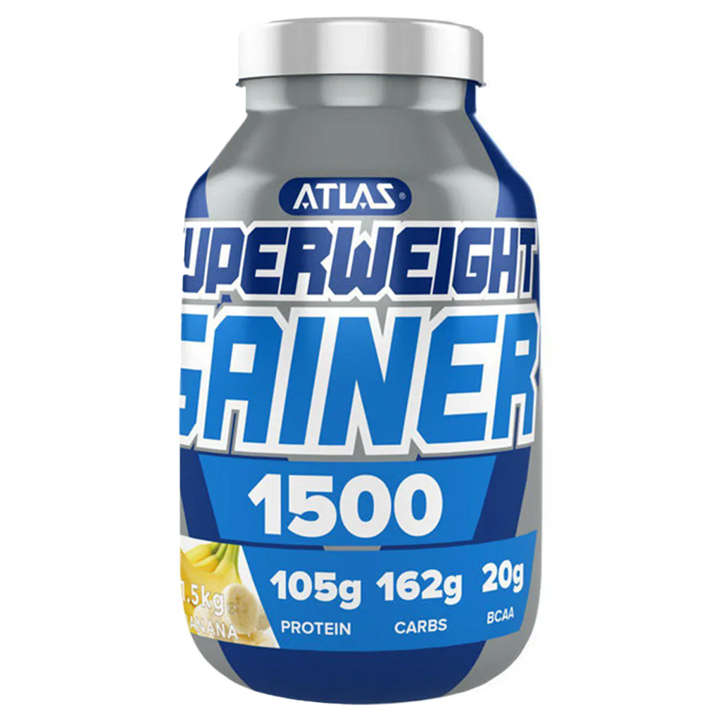 Banana-flavored Atlas Superweight Gainer 1500 for muscle boost and weight gain