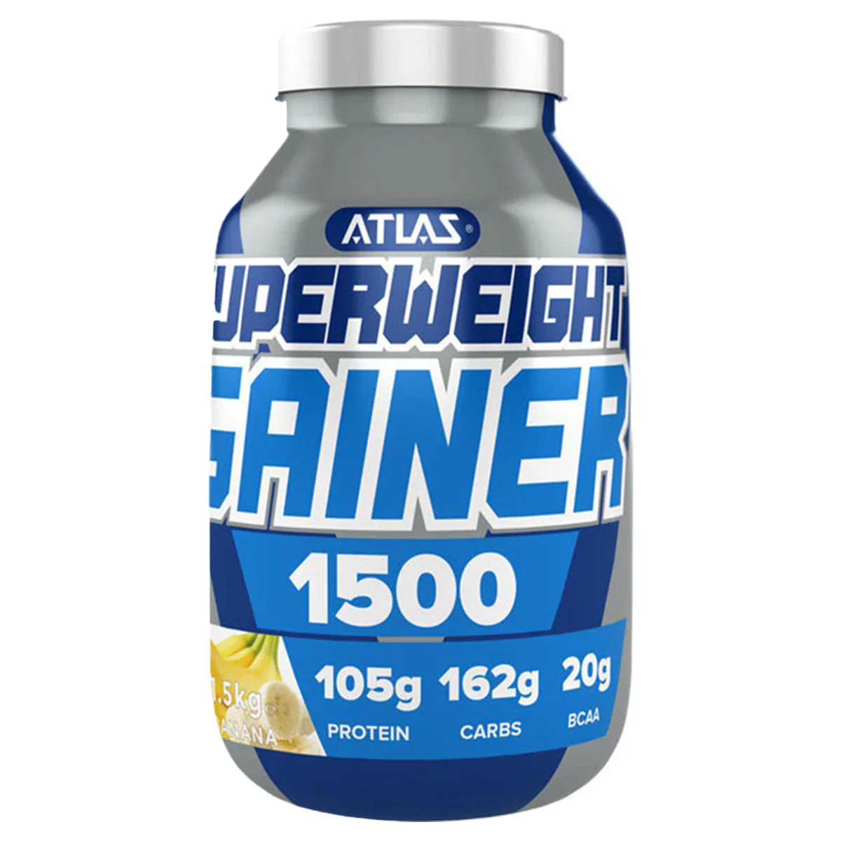 Banana-flavored Atlas Superweight Gainer 1500 for muscle boost and weight gain