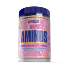 Pink and blue container of amino acids supplements for muscle recovery - MyoBlox 24/7 Aminos