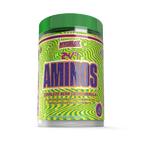 Green-capped MyoBlox 24/7 Aminos jar with vibrant wavy design, packed with amino acids
