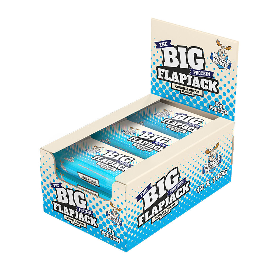 Muscle Moose Big Protein Flapjack - 12x100g / Cookies & Cream - Protein Flapjacks