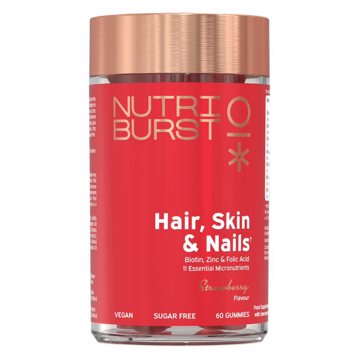 Red and rose gold NutriBurst Hair Skin & Nails gummies for hair skin vitality