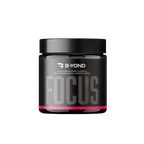 Black BYOND PERFORMANCE Focus Mushroom Capsules jar with pink stripe for mental clarity