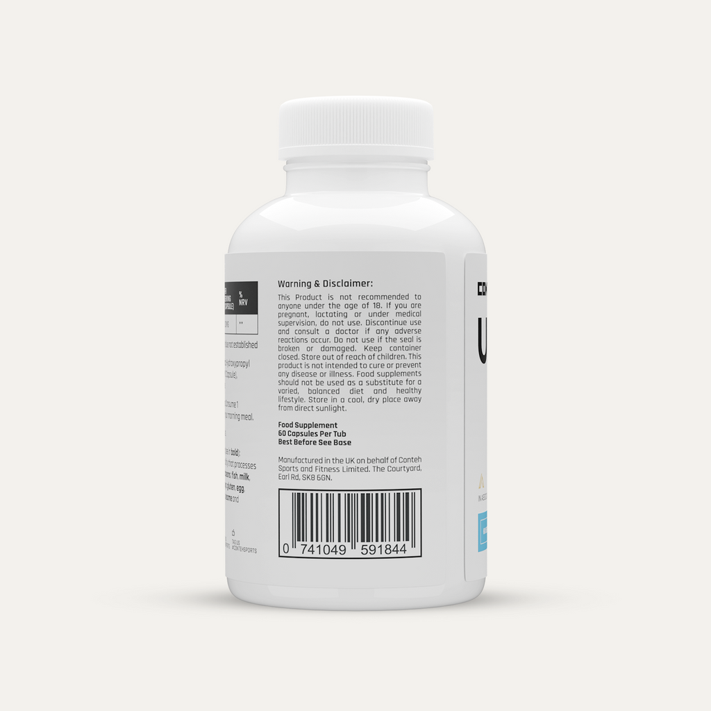 White plastic bottle of Conteh Sports Uridine supplement that boosts brain health