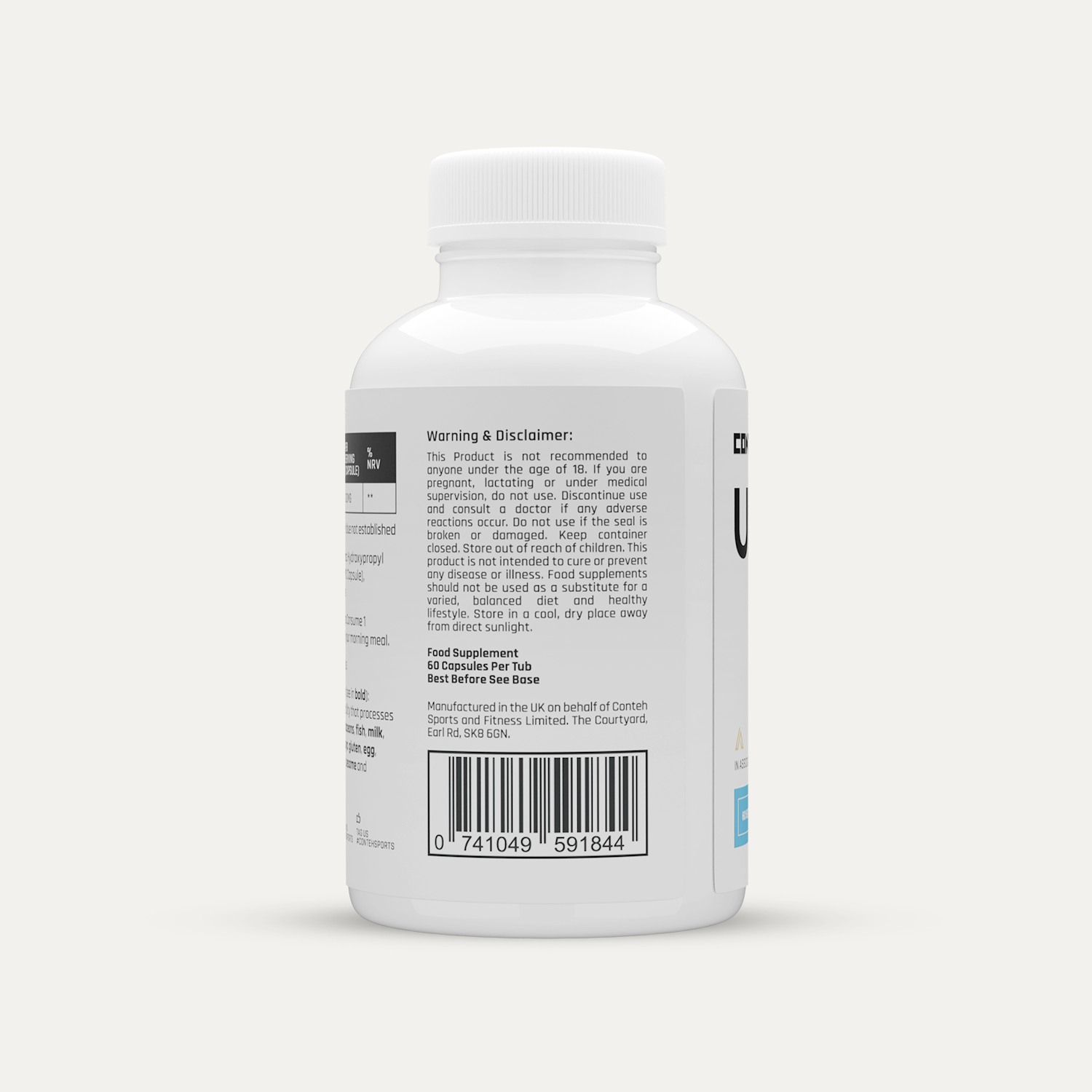 White plastic bottle of Conteh Sports Uridine supplement that boosts brain health