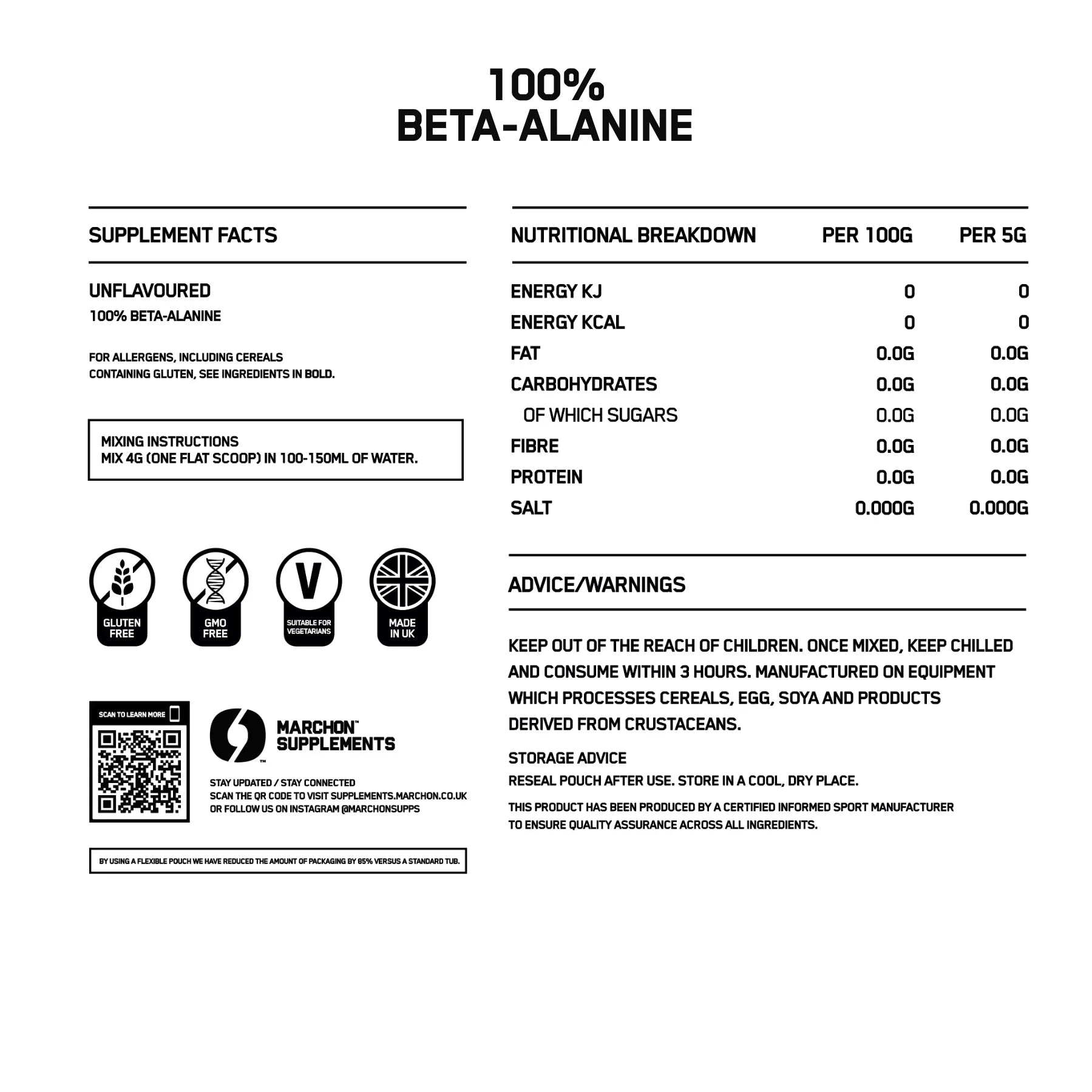 Marchon Supplements Beta Alanine - 240g - Beta Alanine Powder