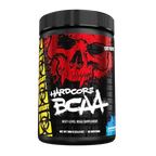 Supplement container with red skull design and 'Hardcore BCAA' text on a white background