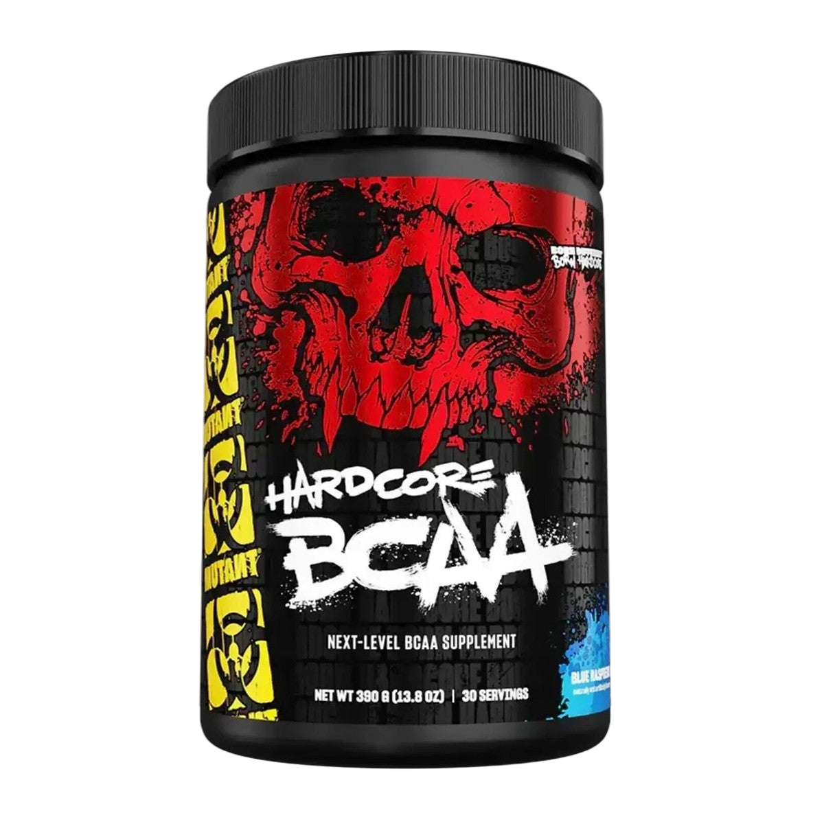 Supplement container with red skull design and 'Hardcore BCAA' text on a white background
