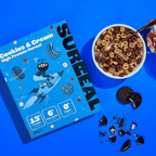 Box of Surreal Protein Cereal with high-protein, low-sugar cookies and cream flavor