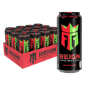 Reign Total Body Fuel energy drink can with Melon Mania logo and green coffee beans