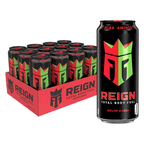 Reign Total Body Fuel energy drink can with Melon Mania logo and green coffee beans