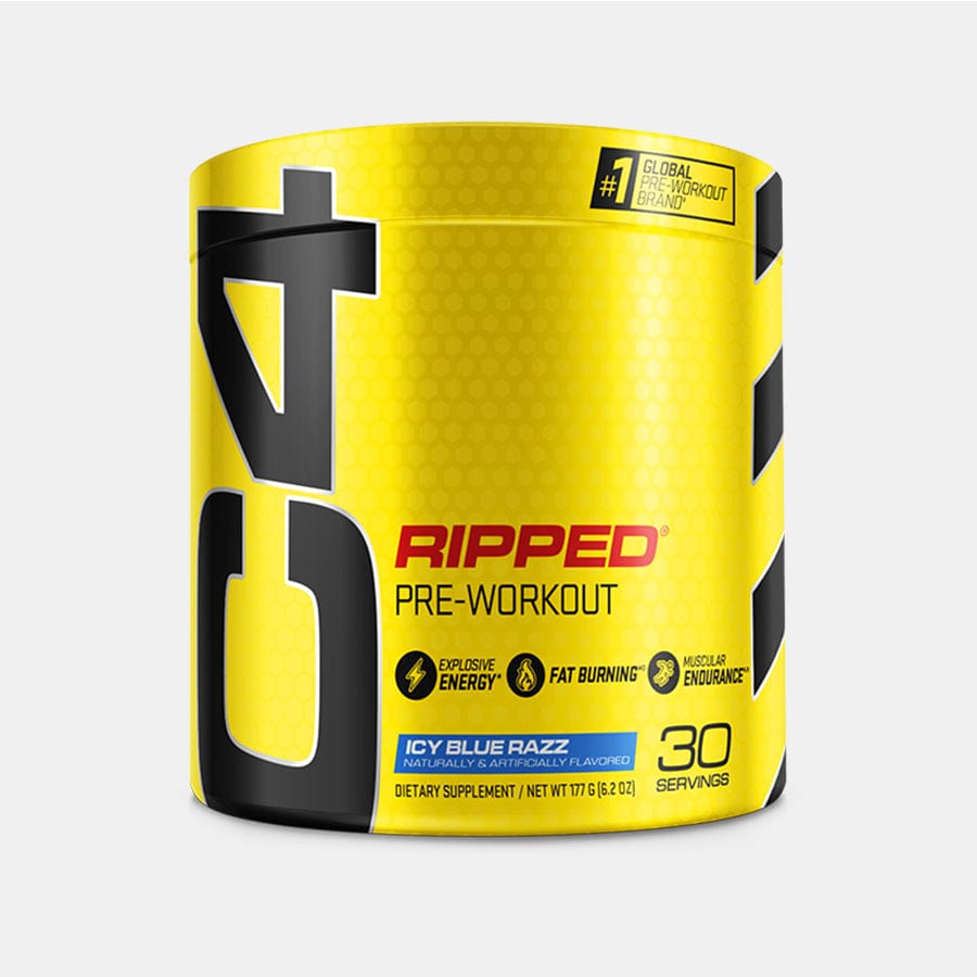 Yellow and black Cellucor C4 Ripped pre-workout container with 30 servings 180g for explosive energy