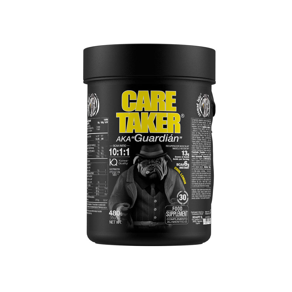 Zoomad Labs Caretaker BCAA supplement with bulldog label for amino acids and muscle gain