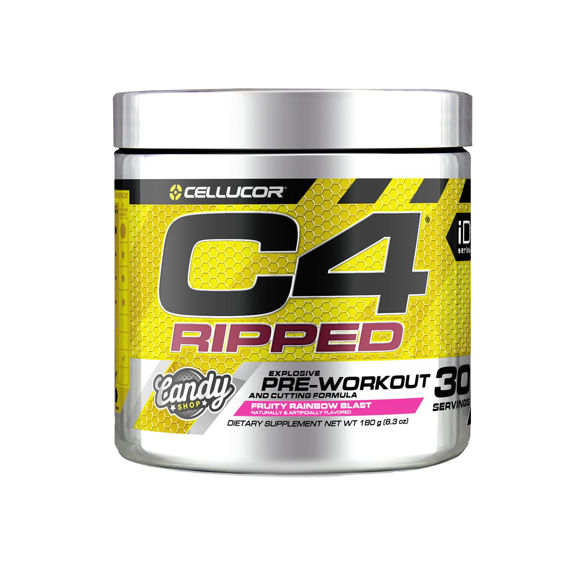 Yellow and silver Cellucor C4 Ripped 30 Servings 180g pre-workout for explosive energy