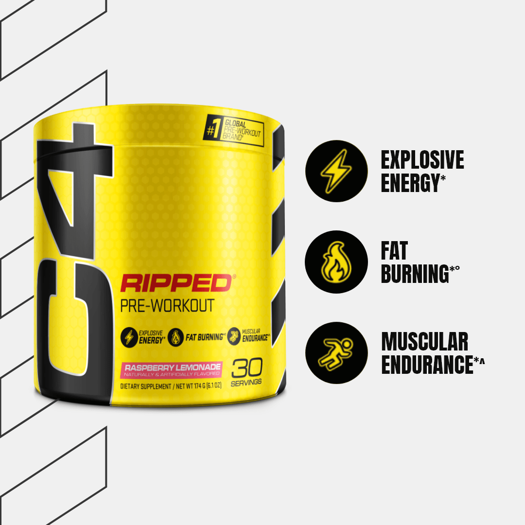 Yellow and black Cellucor C4 Ripped 30 Servings 180g pre-workout for explosive energy