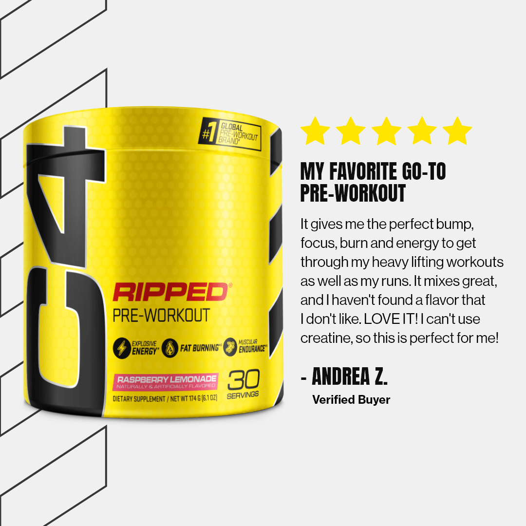 Bright yellow Cellucor C4 Ripped 30 Servings 180g pre-workout with black accents for explosive energy